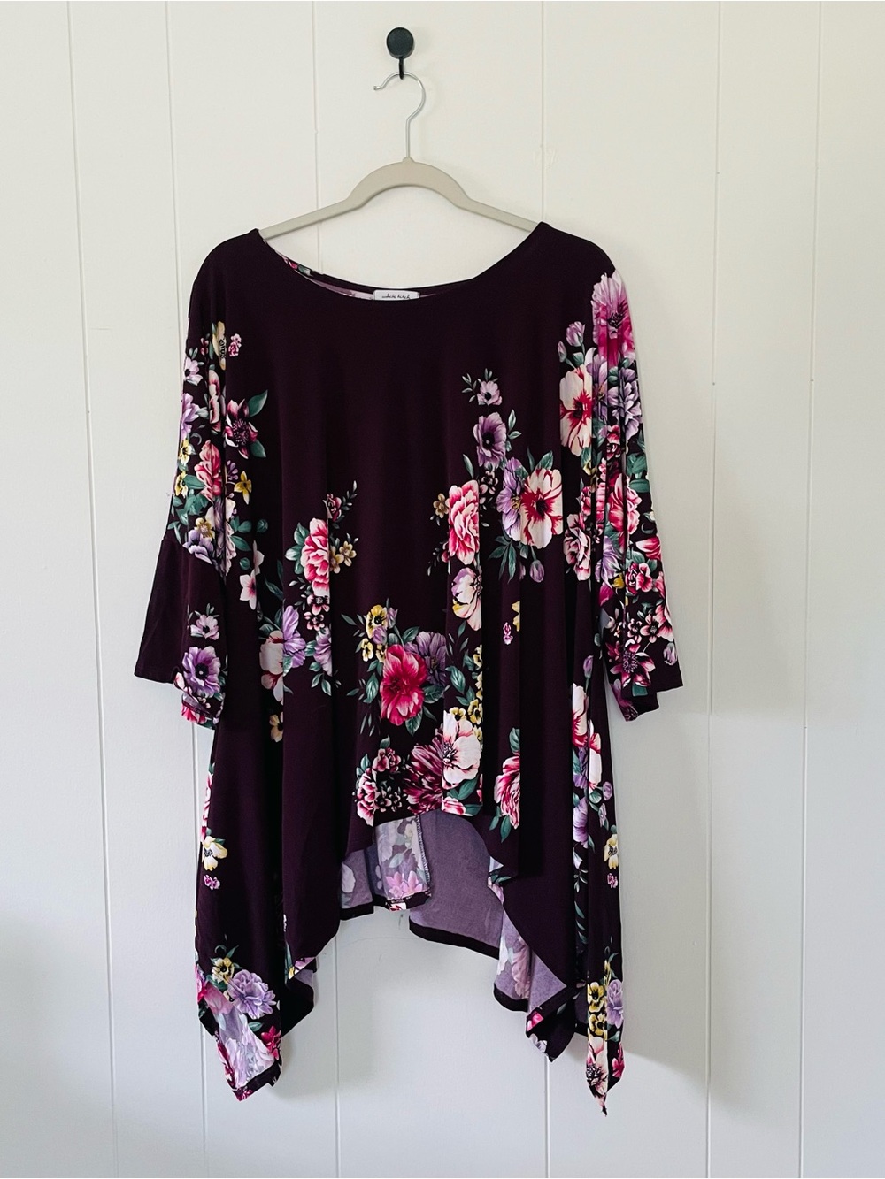 white birch Plum Floral Asymmetric Tunic